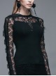 Gothic Black Slim Lace Embroidery Stitching Long Sleeve Shirt