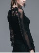 Gothic Black Slim Lace Embroidery Stitching Long Sleeve Shirt