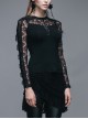 Gothic Black Slim Lace Embroidery Stitching Long Sleeve Shirt