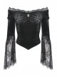 Victorian Elegant Gothic Black Lace Velvet Splicing Top
