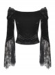 Victorian Elegant Gothic Black Lace Velvet Splicing Top