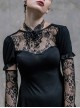 Gothic Black Lace Slim Short Sleeve Shirt Collocation Detachable Oversleeve And Necklace