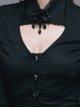 Gothic Chest Hollow Out Black Ruffle Hem Long Sleeve Shirt