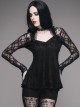 Gothic Black Slim V Collar Backless Lace Long Sleeve Shirt