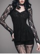 Gothic Black Slim V Collar Backless Lace Long Sleeve Shirt