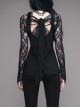 Gothic Black Slim V Collar Backless Lace Long Sleeve Shirt