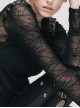 Gothic Slim Black Lace Spider Web Print Long Sleeve Shirt