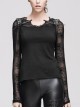Gothic Slim Black Lace Spider Web Print Long Sleeve Shirt