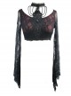Gothic Sexy Black Lace Women's Super Short Openwork Sunscreen Long Sleeve Shirt