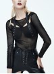 Gothic Black Mesh Yarn Perspective Sexy Backless Long Sleeve T-Shirt