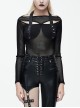 Gothic Black Mesh Yarn Perspective Sexy Backless Long Sleeve T-Shirt