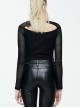 Gothic Black Mesh Yarn Perspective Sexy Backless Long Sleeve T-Shirt