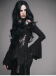Gothic Flowers Collar Black Sexy Women's Off Shoulder Long Trumpet Sleeves T-shirt