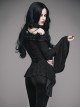 Gothic Flowers Collar Black Sexy Women's Off Shoulder Long Trumpet Sleeves T-shirt