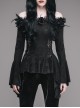Gothic Flowers Collar Black Sexy Women's Off Shoulder Long Trumpet Sleeves T-shirt