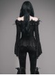 Gothic Flowers Collar Black Sexy Women's Off Shoulder Long Trumpet Sleeves T-shirt