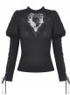 Gothic Sexy Black Hollow Out Rose Embroidery Long Sleeve T-shirt