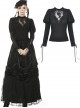 Gothic Sexy Black Hollow Out Rose Embroidery Long Sleeve T-shirt