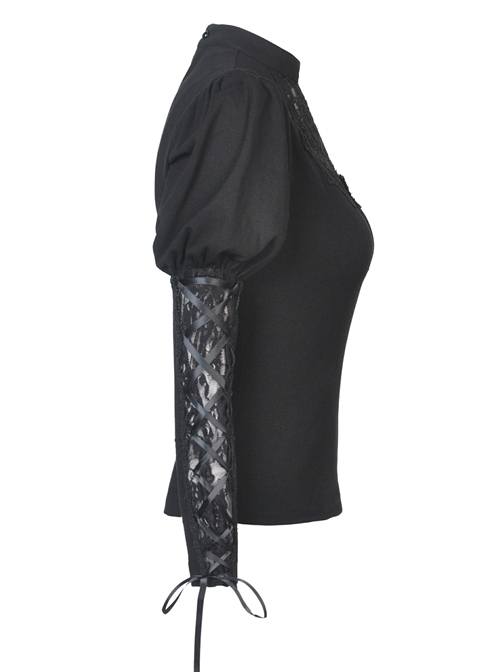 Gothic Sexy Black Hollow Out Rose Embroidery Long Sleeve T-shirt