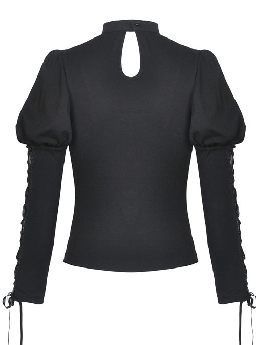 Gothic Sexy Black Hollow Out Rose Embroidery Long Sleeve T-shirt