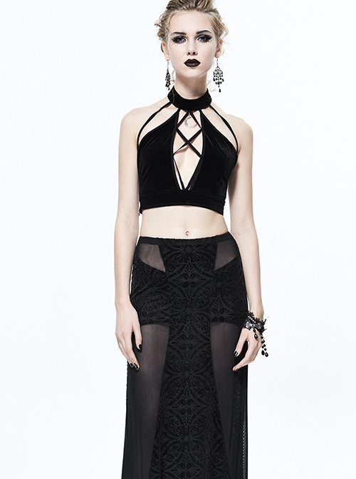 Gothic Black Backless Sexy Solid Color Vest