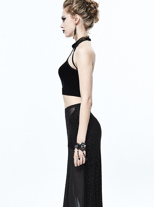 Gothic Black Backless Sexy Solid Color Vest