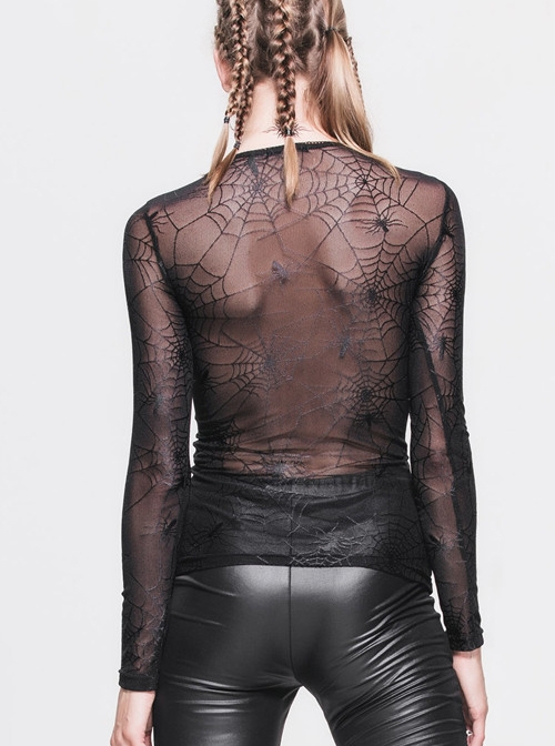 Gothic Black Perspective Sexy Round-collar Slim Punk Long Sleeve T-shirt
