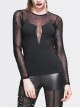 Gothic Black Perspective Sexy Round-collar Slim Punk Long Sleeve T-shirt