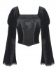 Retro Palace Gothic Embroidery Black Long Sleeve Top