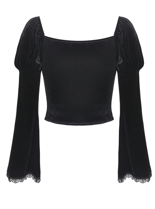 Retro Palace Gothic Embroidery Black Long Sleeve Top