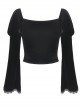 Retro Palace Gothic Embroidery Black Long Sleeve Top