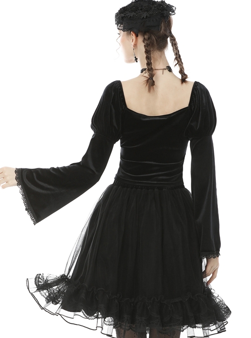 Retro Palace Gothic Embroidery Black Long Sleeve Top