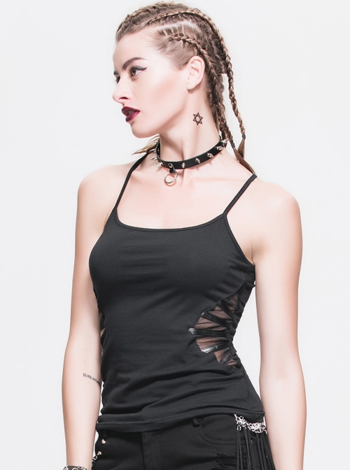 Gothic Punk Women's Cotton Sexy Black Sling Vest