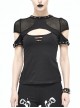 Gothic Black Short Sleeve Perspective Back Slim Vest