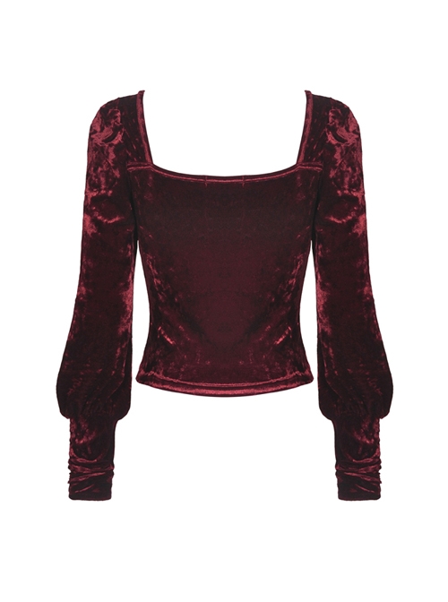 Gorgeous Wine Red Velvet Bowknot Long Sleeve Top