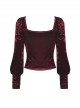 Gorgeous Wine Red Velvet Bowknot Long Sleeve Top