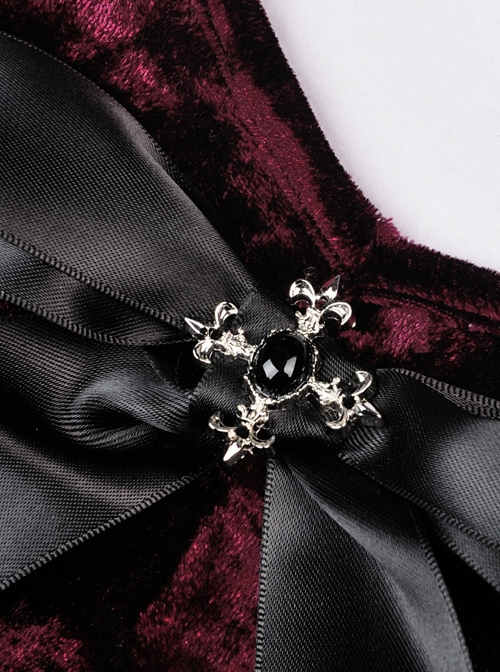Gorgeous Wine Red Velvet Bowknot Long Sleeve Top