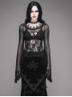 Gothic Rose Lace Round Neck Perspective Long Sleeve Women's T-shirt