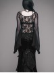 Gothic Rose Lace Round Neck Perspective Long Sleeve Women's T-shirt