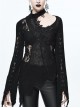 Gothic Black Lace-up Long Sleeve Embroidery Inclined Hem T-shirt