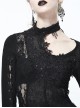 Gothic Black Lace-up Long Sleeve Embroidery Inclined Hem T-shirt