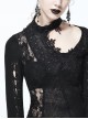 Gothic Black Lace-up Long Sleeve Embroidery Inclined Hem T-shirt