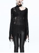 Gothic Black Lace-up Long Sleeve Embroidery Inclined Hem T-shirt