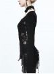 Gothic Black Lace-up Long Sleeve Embroidery Inclined Hem T-shirt