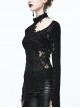 Gothic Black Lace-up Long Sleeve Embroidery Inclined Hem T-shirt