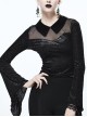 Gothic Black Lace Embroidered Lapel Mesh Yarn Long-sleeve T-shirt