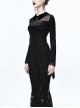 Gothic Black Lace Embroidered Lapel Mesh Yarn Long-sleeve T-shirt