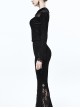 Gothic Black Lace Embroidered Lapel Mesh Yarn Long-sleeve T-shirt