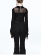 Gothic Black Lace Embroidered Lapel Mesh Yarn Long-sleeve T-shirt