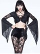 Gothic Black Perspective Mesh-yarn Long-sleeve Lace Front Short And Back Long Blouse